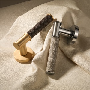 Maxery Modern Shagreen manija de puerta de cuero brillante cromado palanca de latón manija de puerta tirador de puerta de lujo Hardware Villa Hotel - Product Image 5