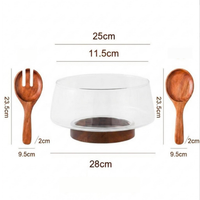 Ensemble de saladiers en verre best-seller transfrontalier avec couvercle en bois d'acacia – Vaisselle pour restaurant et usage domestique, bol de conservation des aliments frais