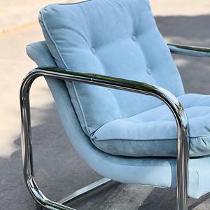 Fauteuil de salon de style <span class=keywords><strong>Bauhaus</strong></span> moderne, avec pieds en métal carrés, écologique, durable, dossier en tissu bleu glacier, pour hôtel, loisirs - Product Image 5