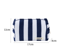 Nouvelles trousses de toilette personnalisées à monogramme rayé, étuis à crayons portables en tissu doux, sacs de toilette pour cadeau de demoiselle d'honneur