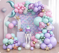 Décoration de fête d'anniversaire sur le thème de la mer, ballons rose et violet macaron avec queue de sirène, coquille, guirlande de ballons sirène, kit d'arche de ballons