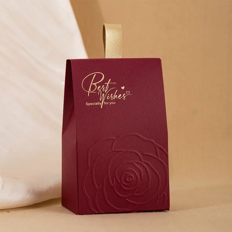 Contenitore regalo di carta per matrimonio elegante eco-friendly elegante confezione regalo di carta rosa bordeaux rosso piccole scatole di nozze