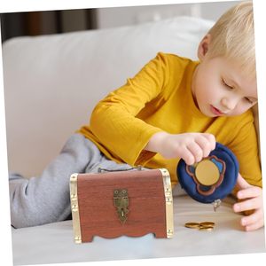 Tirelire en bois de pin verrouillable pour enfants de 5 à 7 ans avec fente à monnaie et fonction de retrait - Product Image 1