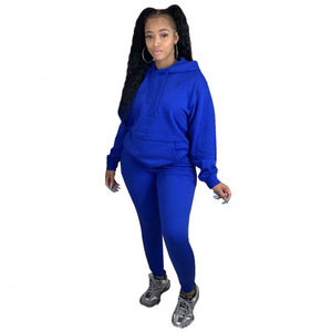 Ensemble deux pièces pour femmes CN116, coupe ajustée, à capuche, couleur unie, avec vêtements de course en polaire pour les sports d'automne et d'<span class=keywords><strong>hiver</strong></span> - Product Image 5
