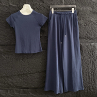 Vêtements pour femmes en gros, nouvelle mode, ensemble décontracté en jacquard, haut à manches courtes et pantalon long