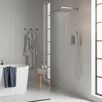 Ensemble de douche mural double avec robinet, pommeau de douche cascade de 10 pouces et douchette à main, finition nickel brossé, en alliage céramique