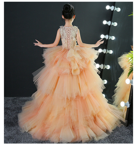 Luxury <b>Girls</b> Princess Applique Lace Beaded Tiered <b>Tulle</b> Flower Wedding Dress Kids Performing Dress - Product Image 3