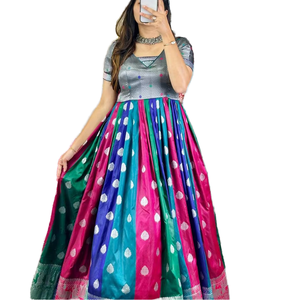Vestido Anarkali de tejido Jacquard de seda Dola suave de diseñador por FabZone - Product Image 1