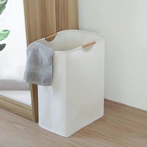 Panier à <span class=keywords><strong>linge</strong></span> en lin et coton <span class=keywords><strong>de</strong></span> grande taille 72L, pliable, avec poignée en bois, pour les vêtements sales, le rangement des jouets - Product Image 5