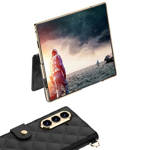 Étui de luxe pour <span class=keywords><strong>Samsung</strong></span> Z Fold 7, motif quadrillé haut de gamme, <span class=keywords><strong>avec</strong></span> porte-cartes, <span class=keywords><strong>coque</strong></span> à rabat en cuir, sacoche à <span class=keywords><strong>chaîne</strong></span> - Product Image 5