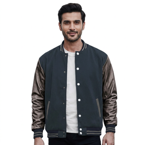 Veste universitaire à ourlet côtelé, manches en cuir, corps en laine, style classique, pour jeunes adultes, sports d'hiver, événements d'équipe - Product Image 1