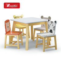 Table pour enfants blanche au design moderne avec 2 chaises en bois W08G439 pour le salon