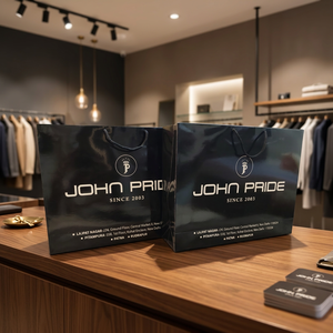 Wholesale Luxury Glossy Black <b>Paper</b> Shopping Bags with Custom Logo and Rope Handles for Clothing Retail Boutique Gift and Brand - Product Image 2