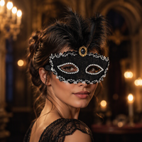 Masque de Soirée en Plumes, Dentelle et Strass Léger pour Carnaval, Mardi Gras, Fête Costumée, Cadeau, OEM
