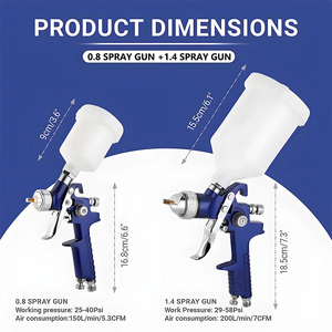 Juego de Pistolas de Pulverización HVLP H-827 H-2000, Pistola de Pintura Neumática de Doble Calibre de 0.8 mm y 1.4 mm con Vasos de Aluminio de 600 ml y 125 ml - Product Image 4