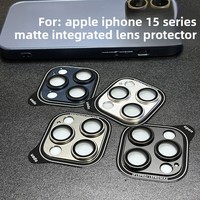 Film de protection pour objectif d'appareil photo pour iPhone 14/15 Pro Max/16/16 Plus, anneau de protection en métal givré, autocollant en verre trempé, HD anti-rayures