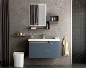 Modern Style Small Wall Hanging Bathroom <strong>Vanity</strong> PVC <strong>Case</strong> with Ceramic Sink and LED Mirror for Hotels - Product Image 2