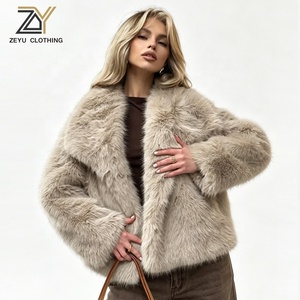 Manteau en fausse fourrure kaki Zeyu pour <span class=keywords><strong>femme</strong></span>, coupe slim, col large, épais, moelleux, écologique, chaud, mode hiver, ODM / OEM - Product Image 1
