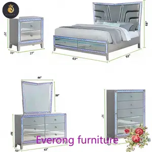 Hochwertige 5-teilige Schlafzimmer-Paket-Kollektion mit weißem Kommode-Nachttisch 4-Schubladen-LED-Aufbewahrungsbett