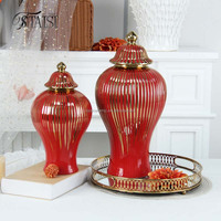 J195YG Jarres en porcelaine de style moderne avec glaçure colorée, vases décoratifs en céramique à rayures pour la décoration de la maison
