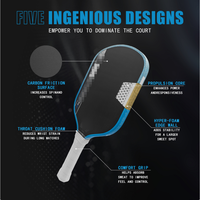 Raquette de pickleball professionnelle en fibre de carbone brute thermoformée T700, 16 mm de large, noyau en nid d'abeille Gen 5, haute rotation