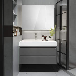 Mueble de Baño Moderno con Espejo Inteligente y Acabado Lacado, Gabinete de Pared Impermeable de MDF y Madera Contrachapada con Lavabo - Product Image 2