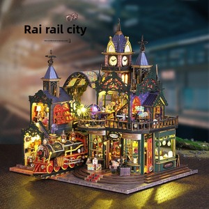 Puzzle 3D <span class=keywords><strong>en</strong></span> <span class=keywords><strong>bois</strong></span> à assembler soi-même : Modèle de maisonnette sur rail, support de livre, jouet éducatif pour adultes - Product Image 1