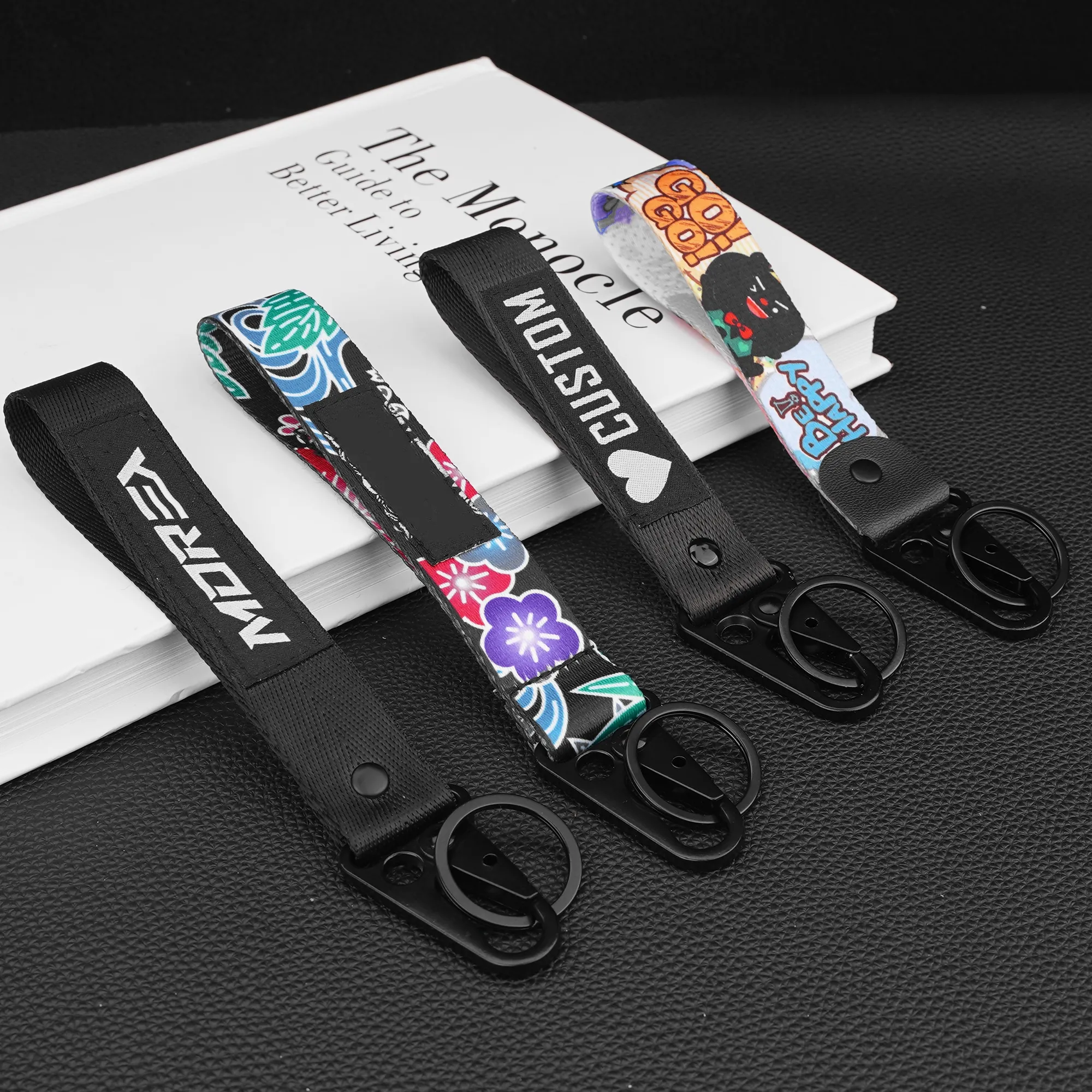 प्रोमोशनल विज्ञापन उपहार कस्टम लोगो नायलॉन लघु डोरी कलाई चाबी का गुच्छा कैरबिनर कार का पट्टा मोटरसाइकिल चाबी की चेन