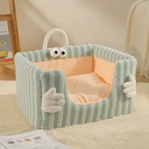 Kleines Winter-Warmbett für Hunde und Katzen Abnehmbares Waschbares Quadratisches Innen-Sofabett mit Solidem Muster Karton PP-Baumwollfüllung - Product Image 6