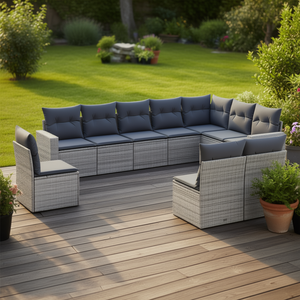 Grand ensemble de canapés de jardin en rotin gris, structure en acier thermolaqué, mobilier d'extérieur pour jardin, design contemporain, 10 places et plus - Product Image 2