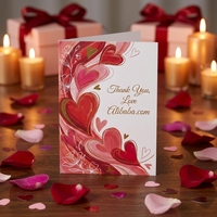 Cartes de remerciement personnalisées pour la Saint-Valentin avec un design de cœur et de rose en feuille d'or |   Cartes de vœux romantiques rouge rose pour cadeau