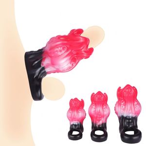 Monster Red Penis Sleeve, Fantasy Liquid Platinum Silicone Extender, Thick Textured Cock Sleeve Men Couples, Sex Toy for Man - Product Image 1