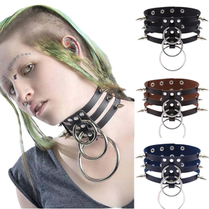 Spike Waterfall Cage Collar 黑色镀银皮革束缚套 3 O 哥特经典姿势宽幅扭结宠物游戏派对婚礼礼物 - Product Image 1