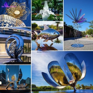 Grande sculpture en acier inoxydable personnalisée, motif vague de fleurs et lune, abstraite, pour aménagement paysager extérieur, Chine - Product Image 2