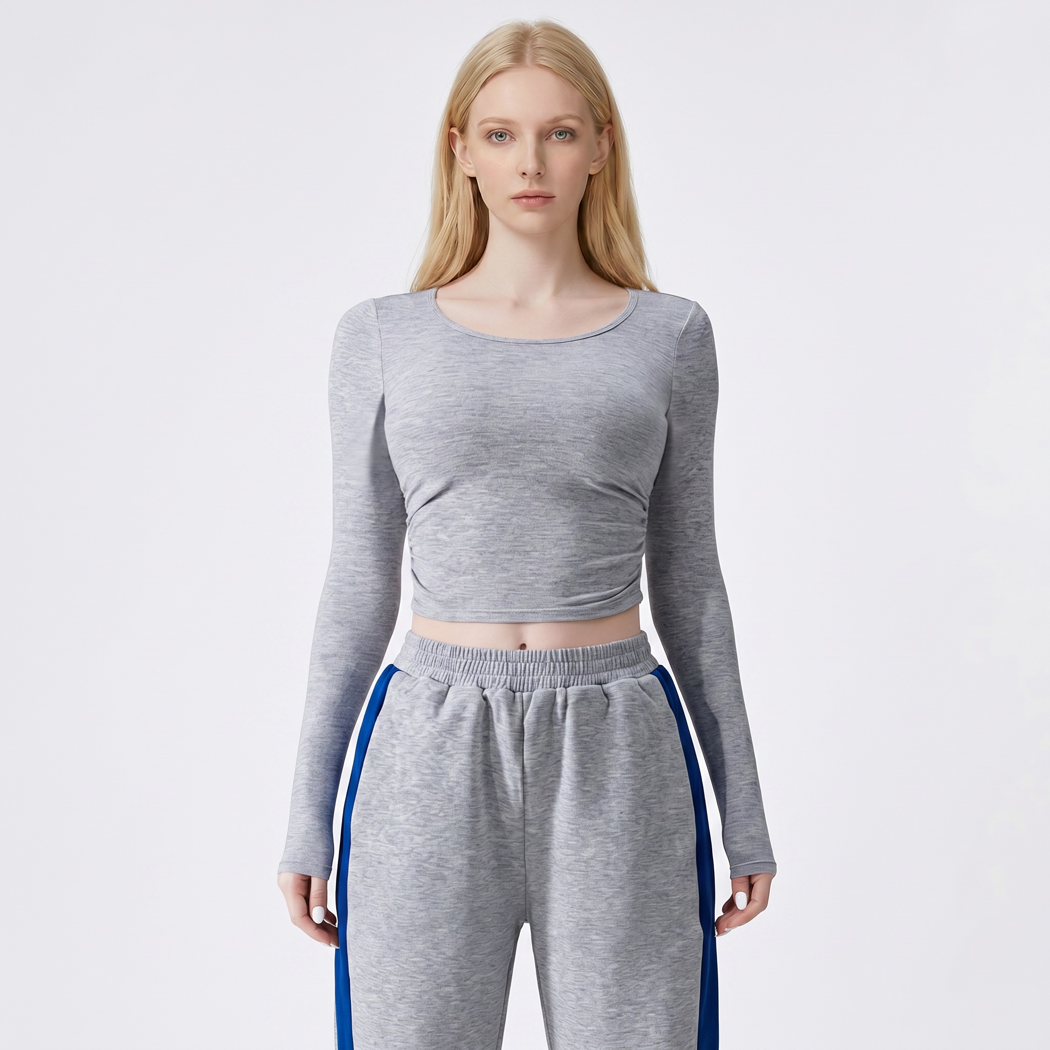Spring Brushed Tight-Fitting Long-Sleeve Yoga Shirt Casual Running Sports Breathable Spandex/Nylon Solid Fitness Top Women