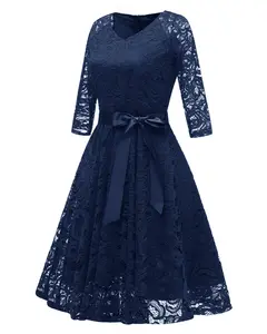 V-neck three-quarter Sleeve Lace Dress prom dresses 2022 evening gowns sexy plus size bridesmaid dress women gown