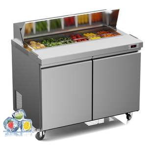 Equipo de Refrigeración Comercial de 48 W para Cocina, Mesa de Preparación de Sándwiches y Ensaladas de Acero Inoxidable con 12 Recipientes para Restaurantes y Cafeterías - Product Image 1