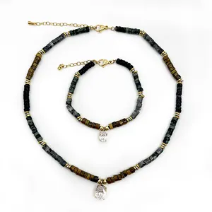 Stone Bracelet Natural Custom 18K PVD Gold Colorful Crystal Necklace For Women Adjustable Bangle