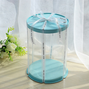 Logo Customized Clear Lid Transparent Round Cake Box 4 6 8 10 12 14 Inches Fold Tall Tier Birthday Cake Gift Bouquet Packing Box