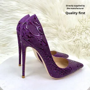 Commercio all'ingrosso pump viola modello di pelle di serpente per le donne mondana tacchi alti 12CM punta a punta sottile tacco basso bocca <span class=keywords><strong>scarpe</strong></span> singole - Product Image 2