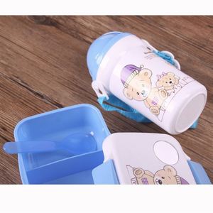 New Kids Cartoon Bento Set 500Ml Straw Bottle Plastic <b>Lunch</b> <b>Box</b> With Water Cup Combo - Product Image 3