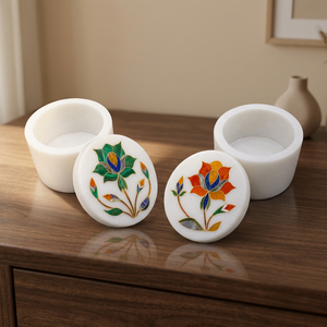 Handmade Premium Quality Stonecraft International MOP045 Marble Exterior Mother Pearl Jewelry <b>Box</b> Floral Pattern Engraved Design - Product Image 1