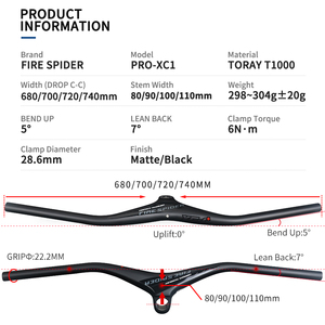 Tay lái xe đạp tích hợp T1000 màu đen mờ, phụ tùng xe đạp, tay lái 680 / 700 / 720 / 740mm, xe đạp leo núi <span class=keywords><strong>MTB</strong></span>, tay lái <span class=keywords><strong>carbon</strong></span> - Product Image 2