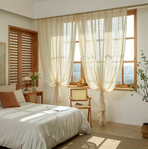 Bán buôn Bohemian thiết kế Warp dệt kim ren Rod Túi kem màu be Sheer Rèm cho trang trí nội thất - Product Image 2