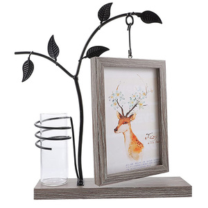 HOT Tree Pictures Frames Iron Picture Frame With Wooden Double Sided Hanging Glass Vase for Home Tabletop <b>Decor</b> - Product Image 1