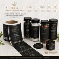 Rouleau d'autocollants adhésifs personnalisés en vinyle noir mat imperméable avec dorure à chaud, qualité alimentaire, pour gâteaux et bonbons, impression de logo brillant/mat, OEM