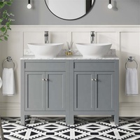 Set Kabinet Kamar Mandi Modern yang Dapat Disesuaikan dengan Meja Batu Alam dan Rak Penyimpanan