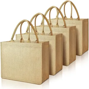 Giá bán buôn 100% tự nhiên bông vải vải bố vải quà tặng bao bì Linen Túi mua sắm đay Tote bao tải