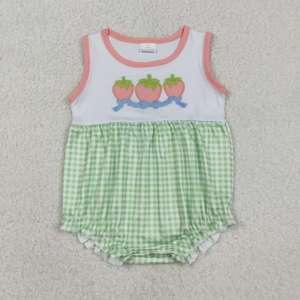 Mono de Burbuja para Bebé Niña Recién Nacida con Bordado de Fresa, 95% Algodón, Spandex, Cierre de Cremallera, Informal, Bonito, Ropa de Bebé al por Mayor - Product Image 3
