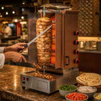 Machine à shawarma au gaz commerciale à 4 brûleurs, gril vertical rotatif pour kebab, en acier inoxydable, barbecue turc pour restaurant